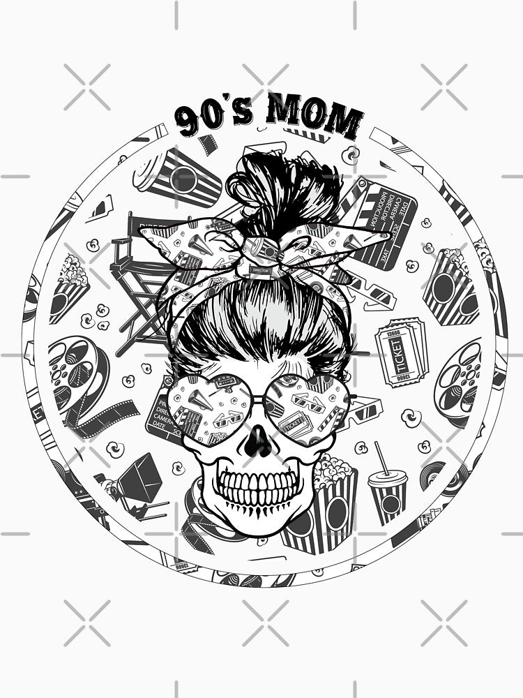 Vintage retro 90's Mom Skull with messy bun by Inkwell-TikNik