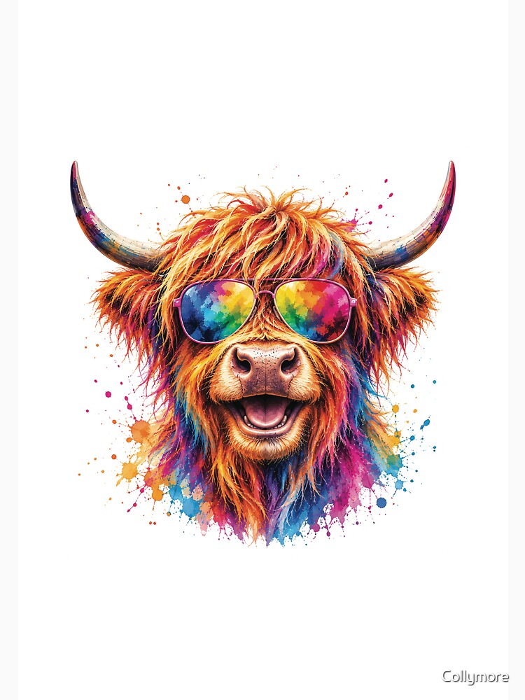 Cool Highland Cow Wearing Sunglasses - Abstract Pop Art by Collymore