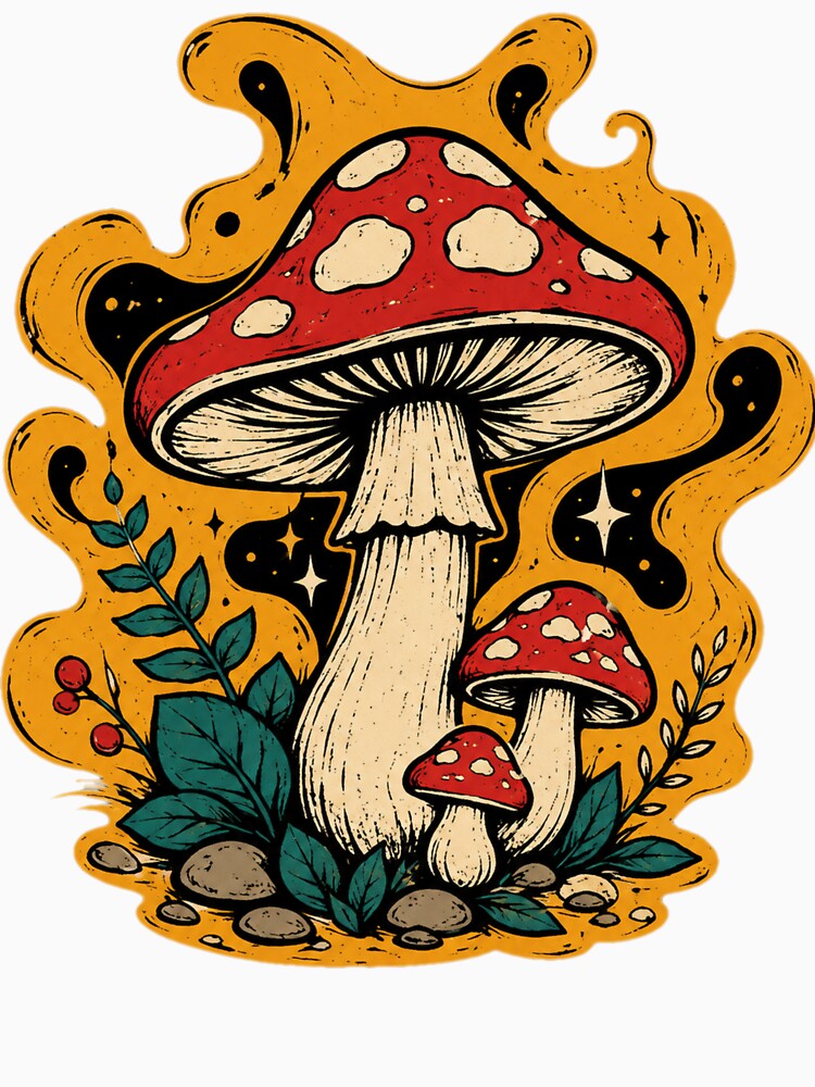 Enchanted Mushroom Trio Psychedelic Art by Nol1ytv