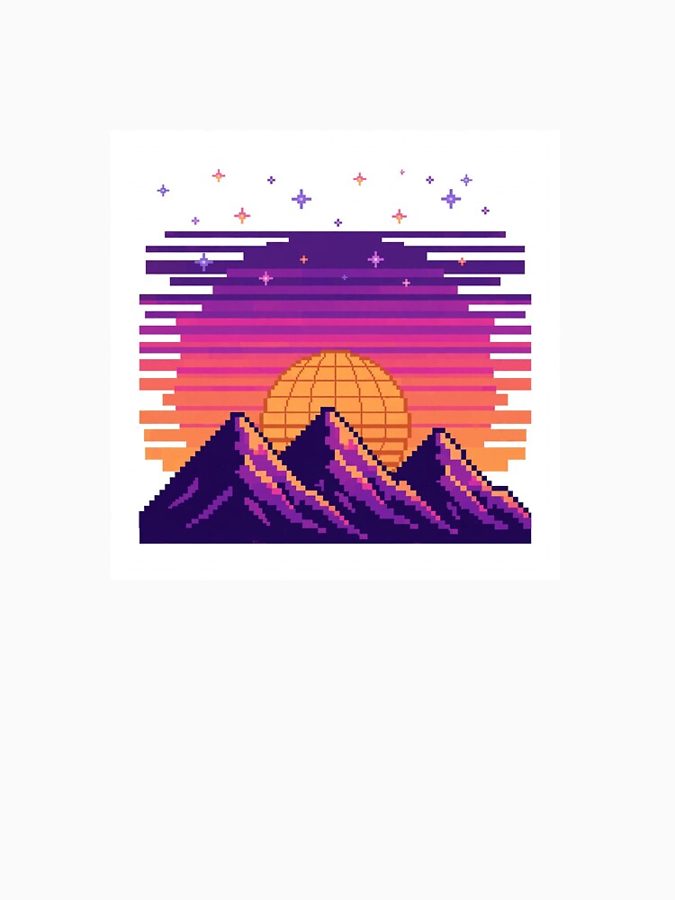 Retro Synthwave Pixel Sunset Mountains by DerMetz