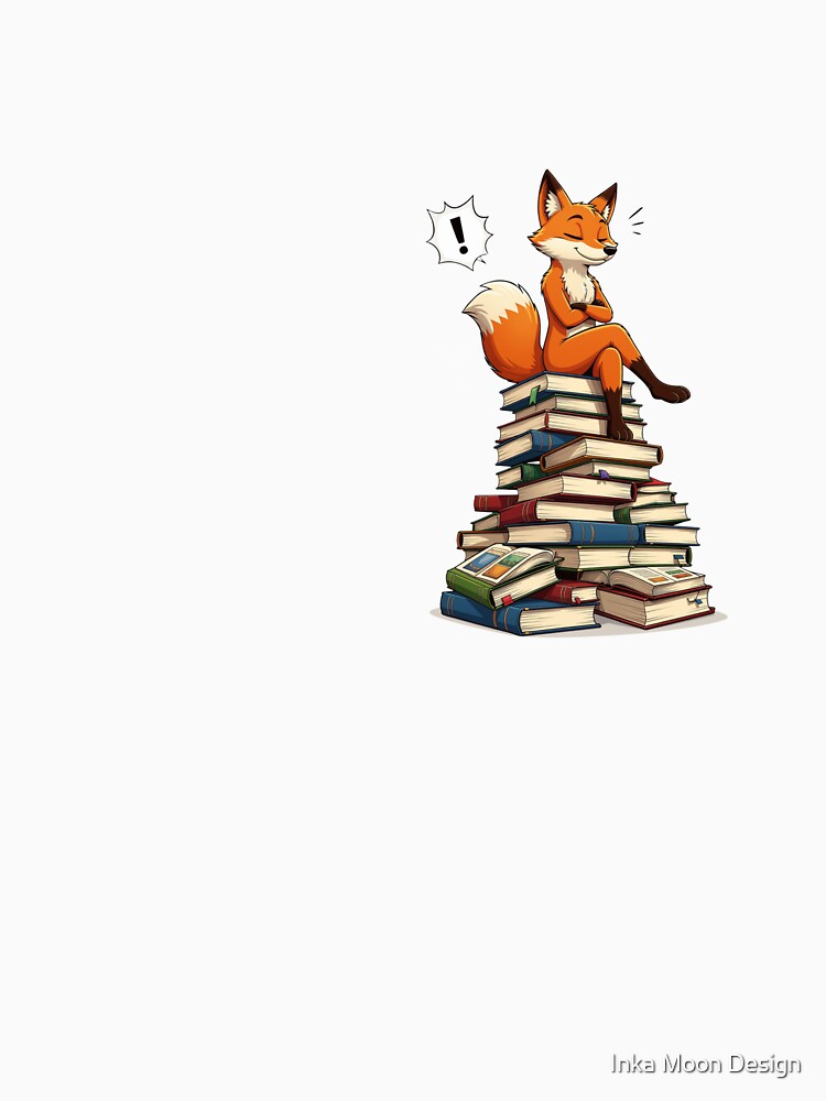 Cute Wise Fox Sitting on Stack of Books by Inka Moon Design