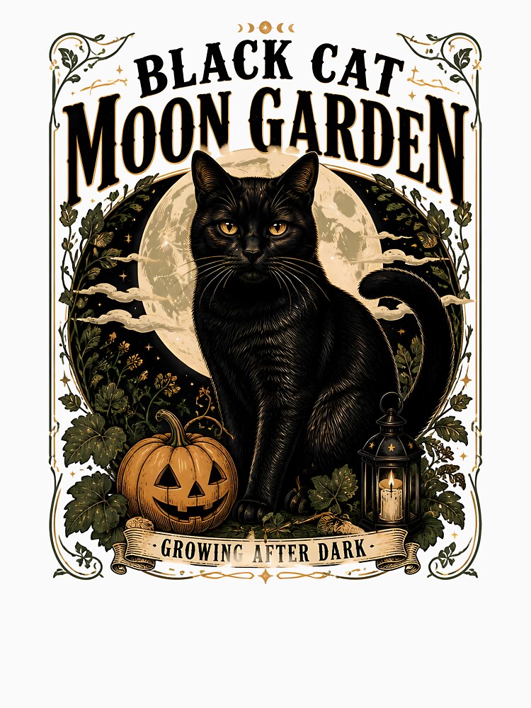 Black Cat Moon Garden Black Cat Halloween Retro Poster by LiviuGligoros