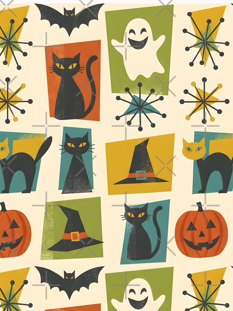 Mid-Century Modern Halloween Pattern - Retro Spooky Cute Ghosts & Pumpkins by ShabanMerch⭐⭐⭐