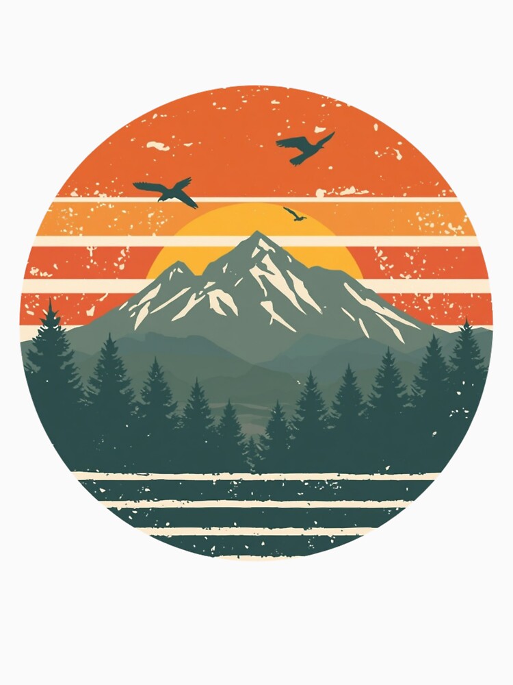 Retro Mountain Sunset Vintage Nature Landscape Circle Illustration by redblink store