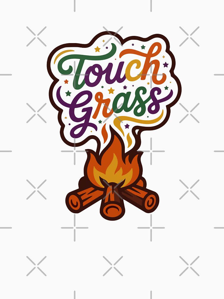 Campfire Touch Grass Outdoor Adventure Retro Design by AliveStyle