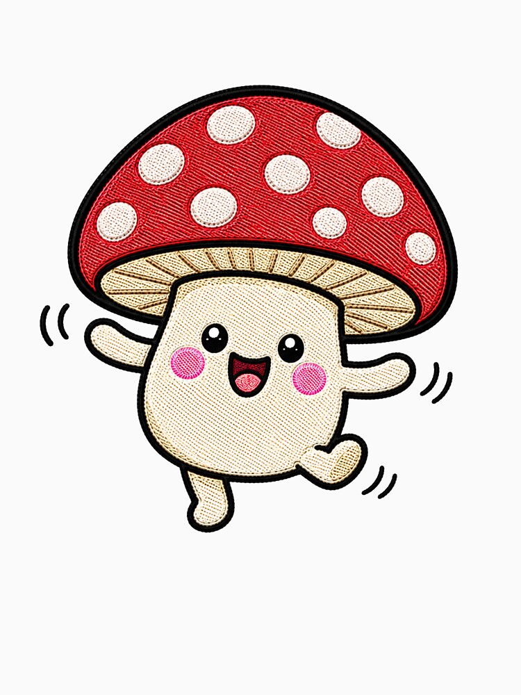 Dancing Mushroom Kawaii Embroidery Patch Illustration by ColorSplash123