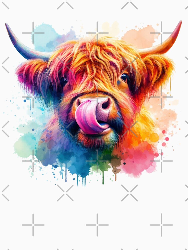 Scottish Highland Cow Colorful Watercolor by MaedK