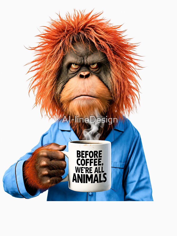 Before Coffee We’re All Animals – Grumpy Orangutan by AI-lineDesign