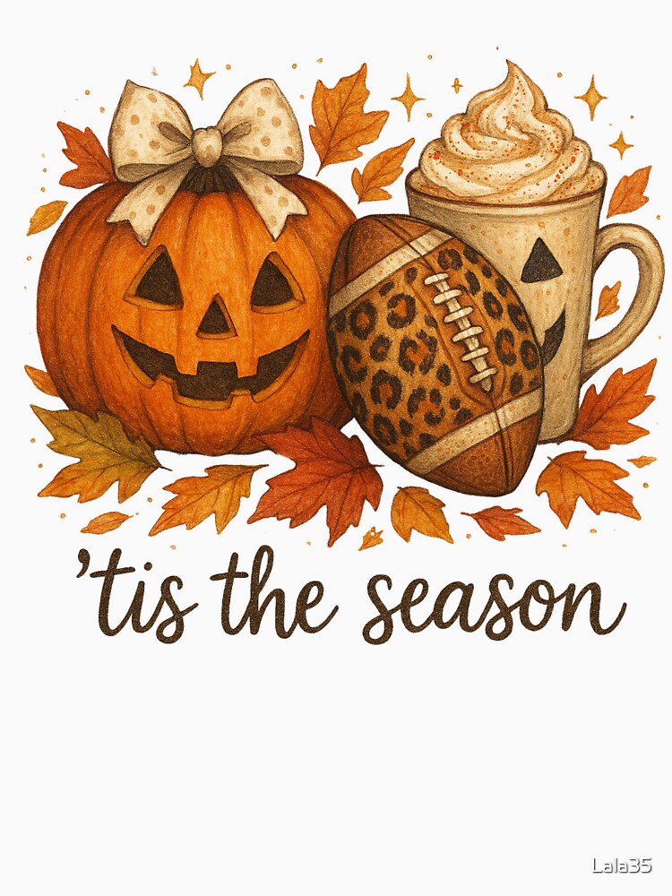 tis the season football fall pumpkin spice latte halloween shirt by Lala35