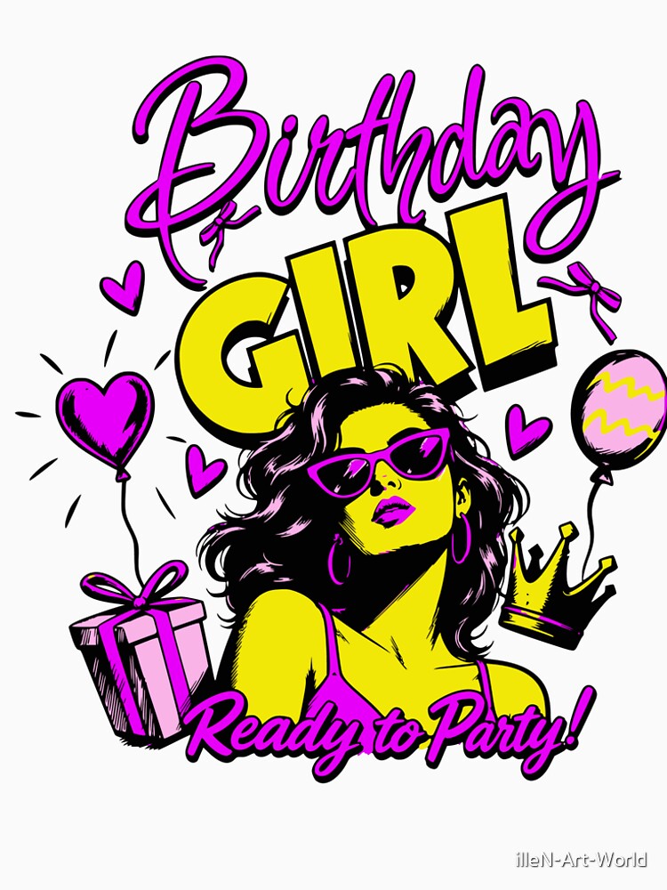 Birthday Girl Ready to Party Trendy Celebration Sticker by illeN-Art-World