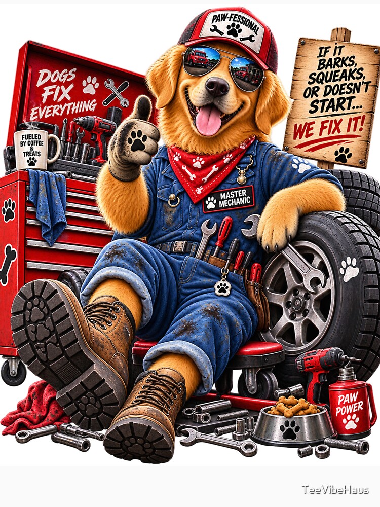 Golden Retriever Dog Mechanic – Funny Auto Repair Shop by TeeVibeHaus