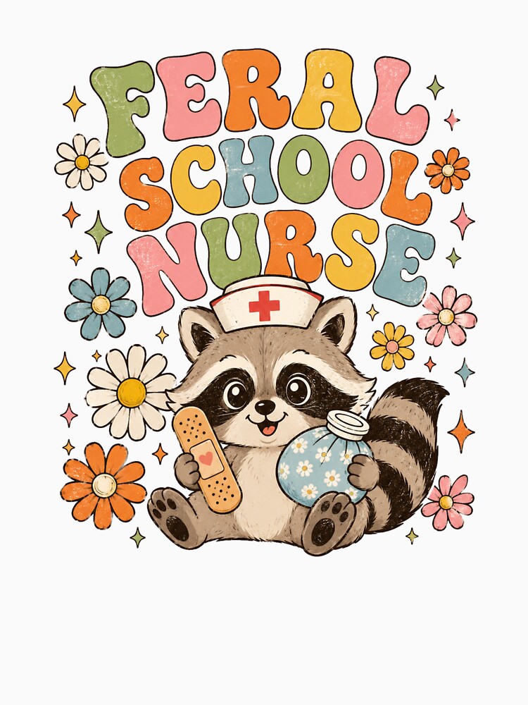 Feral School Nurse Raccoon Groovy Retro Funny School Nurse by Yellowriversss