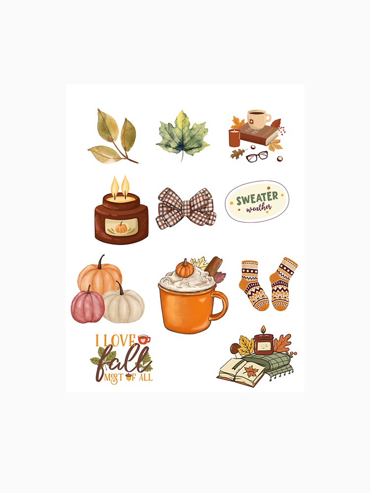 Cozy autumn steakers| Fall Aesthetic| Pumpkin, Leaves and Warm Drink Sticker Pack by girl-someone