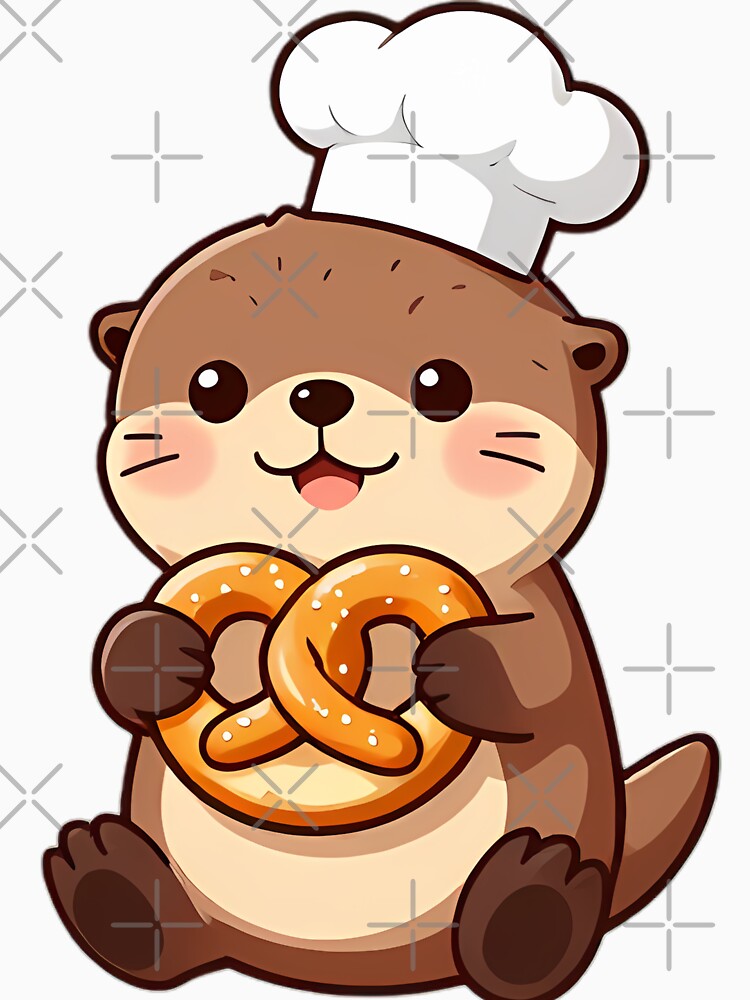 Cute Sea Otter Baker with Golden Pretzel by pumsquare