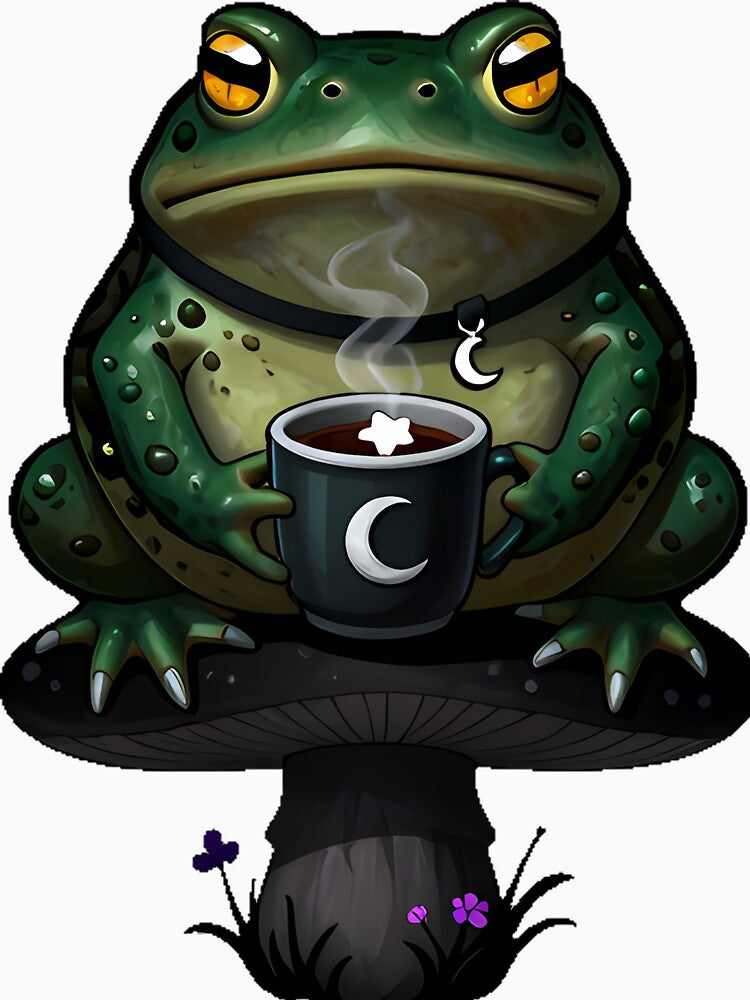 Gothic Cozy Toad with Cocoa and Tiny Crown by IllumeInk