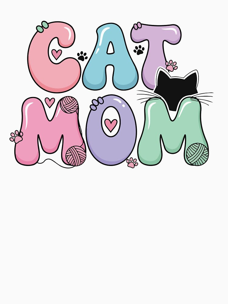 Cute Cat Mom Illustrated Typography  Design with wool yarn ball and paws in pastel shades by yellowpumkin