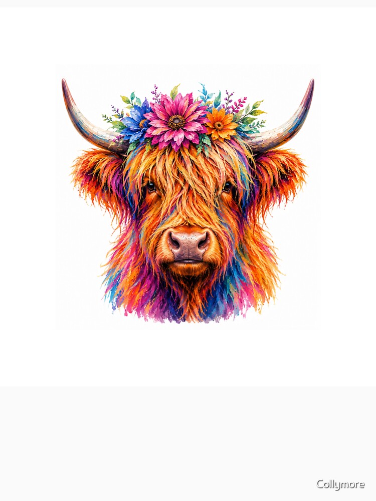 Abstract Highland Cow with Flower Crown Digital Painting by Collymore