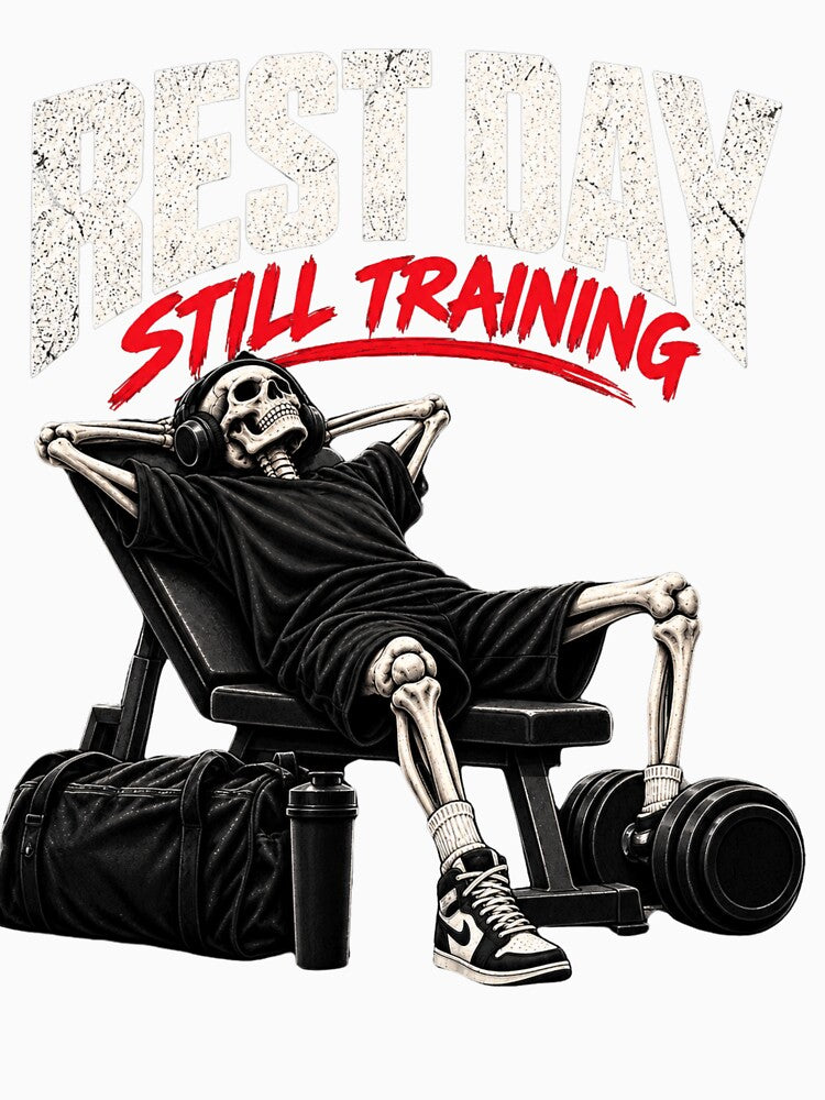 Rest Day Still Training Gym Skeleton by PopNInk