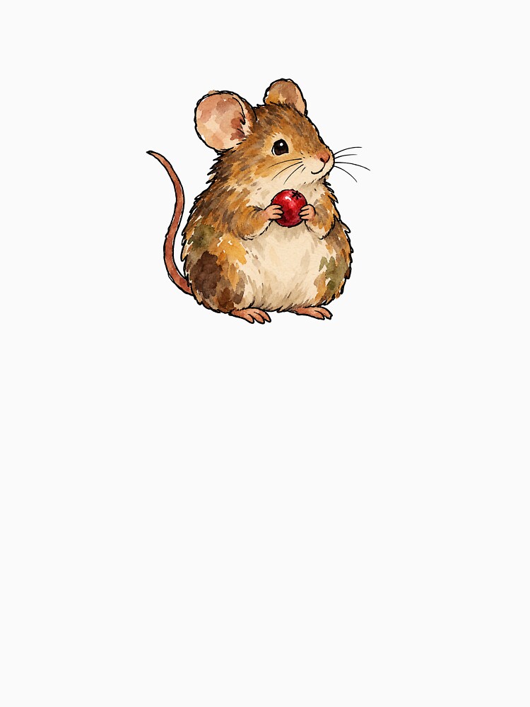 Cute Cottagecore Mouse Holding a Red Berry Watercolor by Jessie's Palette