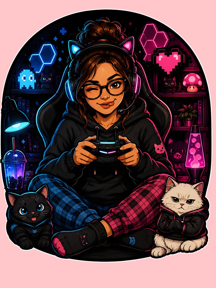 Cute Cat Gamer Girl Video Game Controller by Tbenghali
