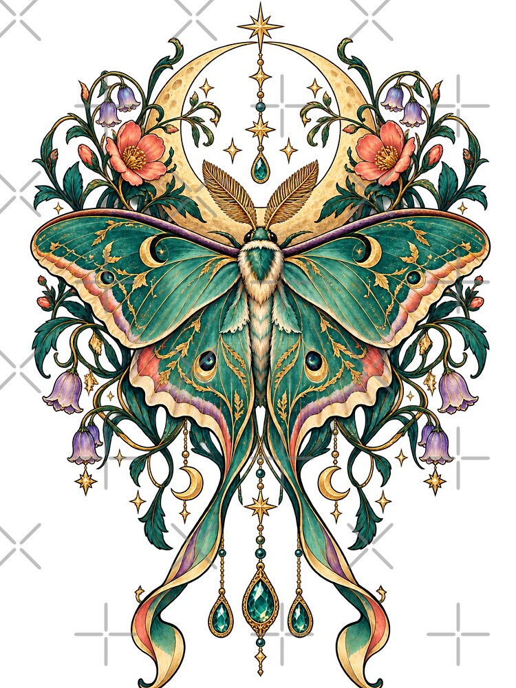 Celestial Luna Moth Moon Garden by Beautifully Unhinged