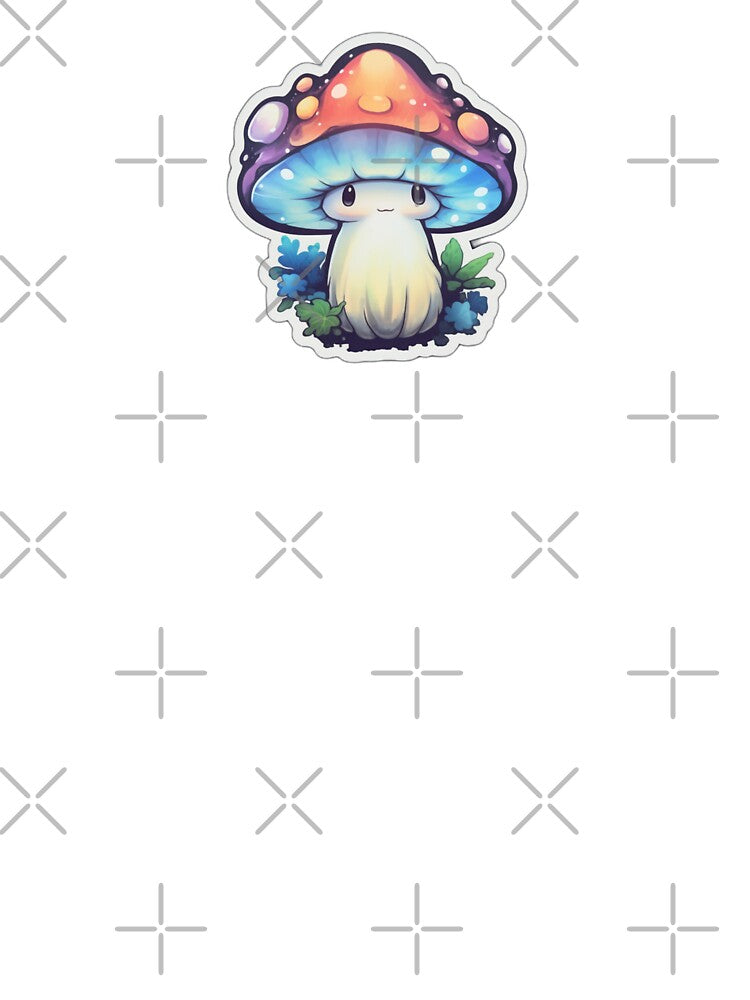 Cartoon Blue Mushroom | White Watercolour | Happy, Cute, Nature, Kawaii, Woods, Forest by FantasySoul