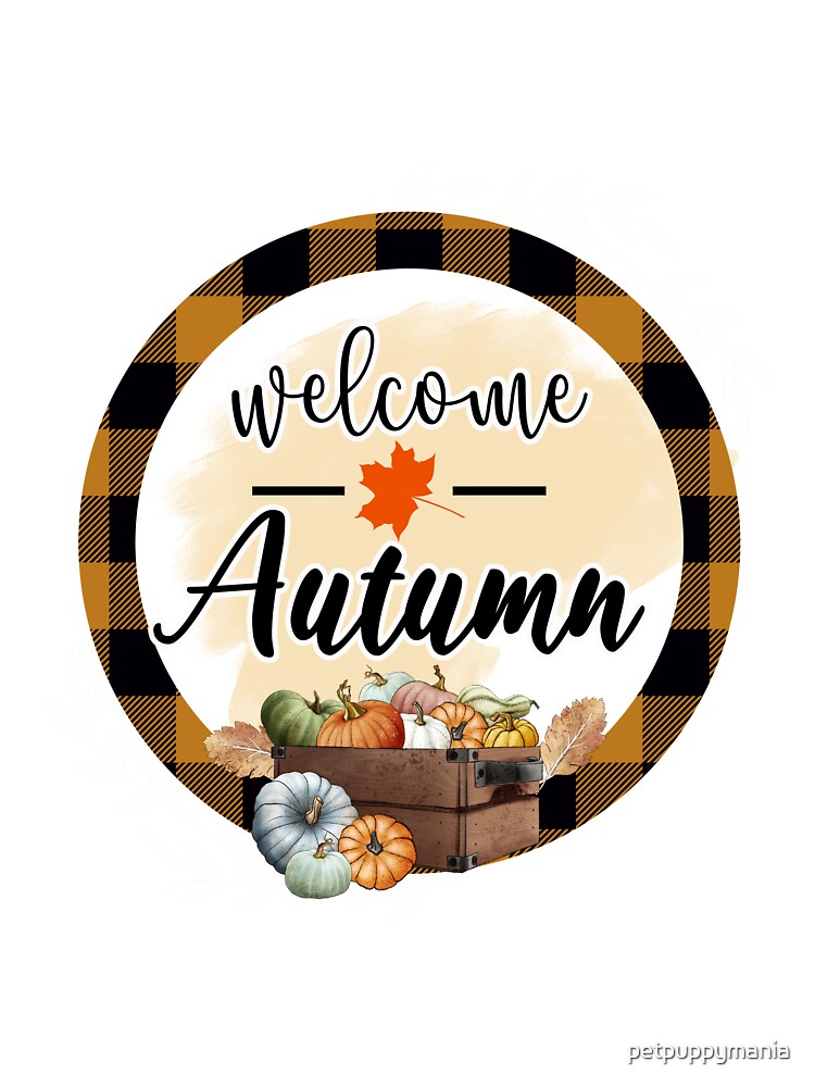 Hello Autumn – Cozy Fall Pumpkins, Leaves & Plaid Pattern | Seasonal Decor & Gift Idea by petpuppymania