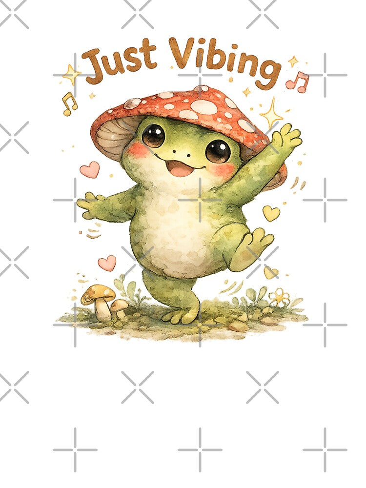 Just Vibing Frog – Cute Dancing Frog Cottagecore Watercolor Illustration by StickyDelights