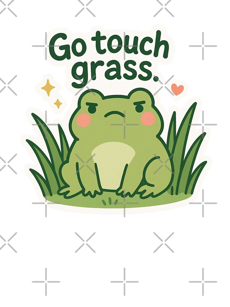 Go Touch Grass Grumpy Green Frog by DivinelyAligned8