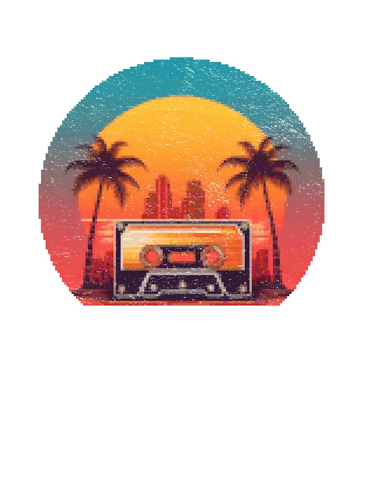 Retro sunset palm city cassette tape 80s vaporwave by analogsandpixel
