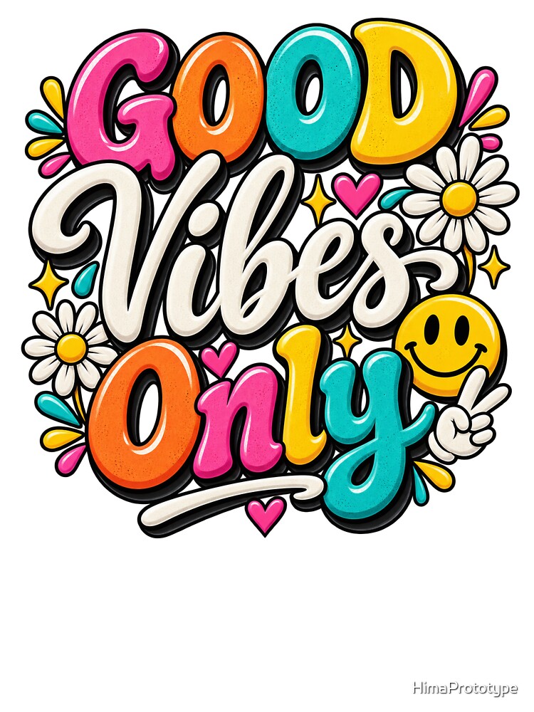 Good Vibes Only Groovy Retro Smiley Daisy Peace Quote Sticker by HimaPrototype