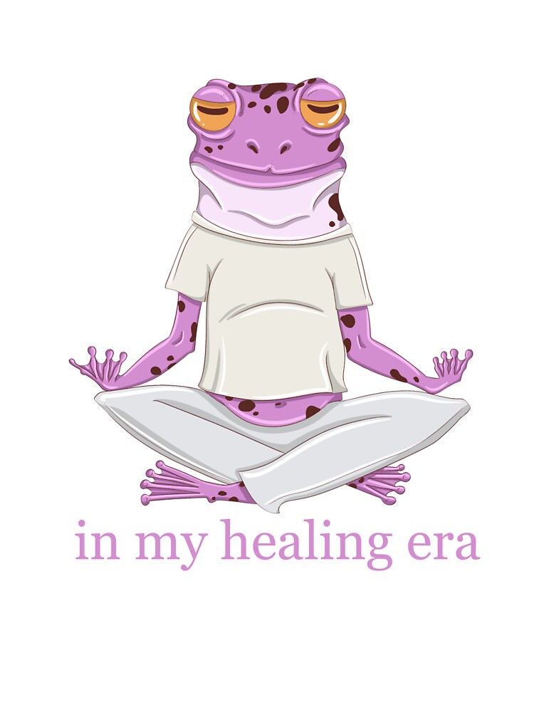 In my healing era Pink Meditating Frog by luvrest