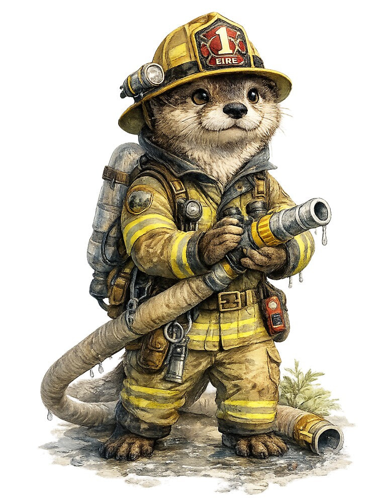 Cute Otter Firefighter with Fire Hose by photoparadise22