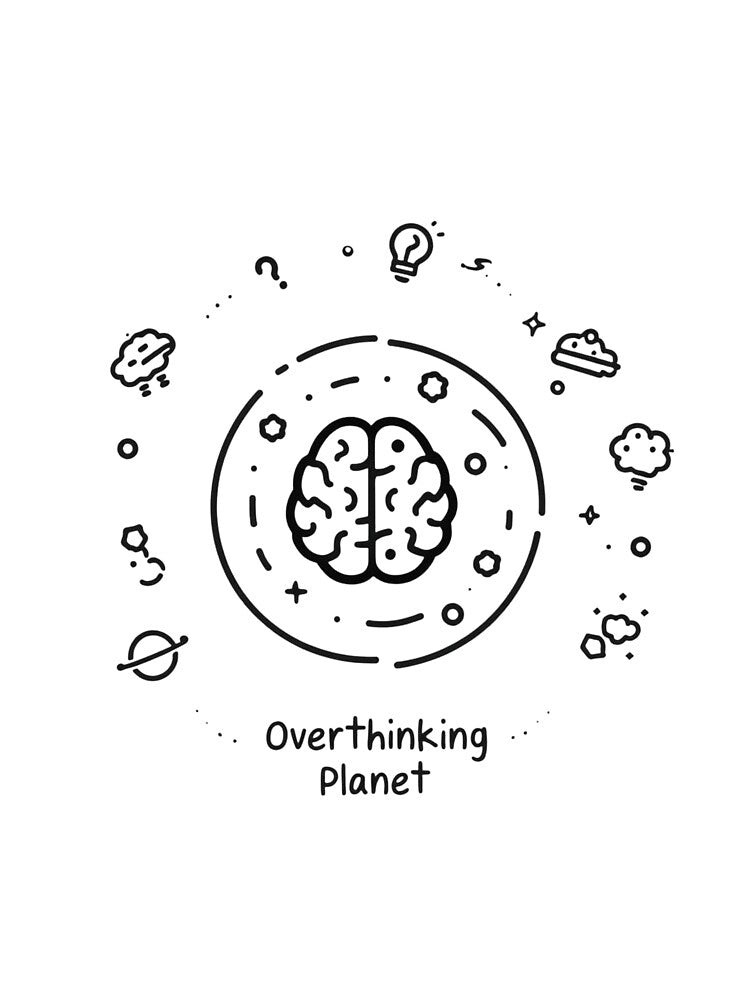 Overthinking Planet – Minimalist Overthinking Mind Orbit Design by Low Battery Society