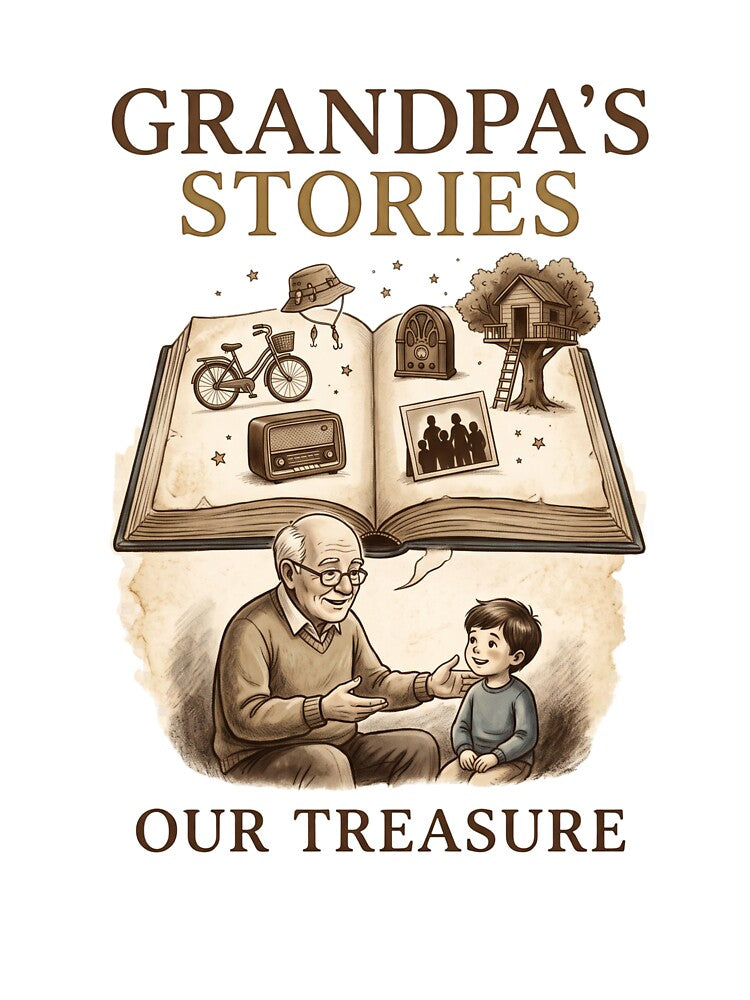 Grandpa’s Stories Our Treasure – Grandfather Grandson Nostalgia by Origamoart