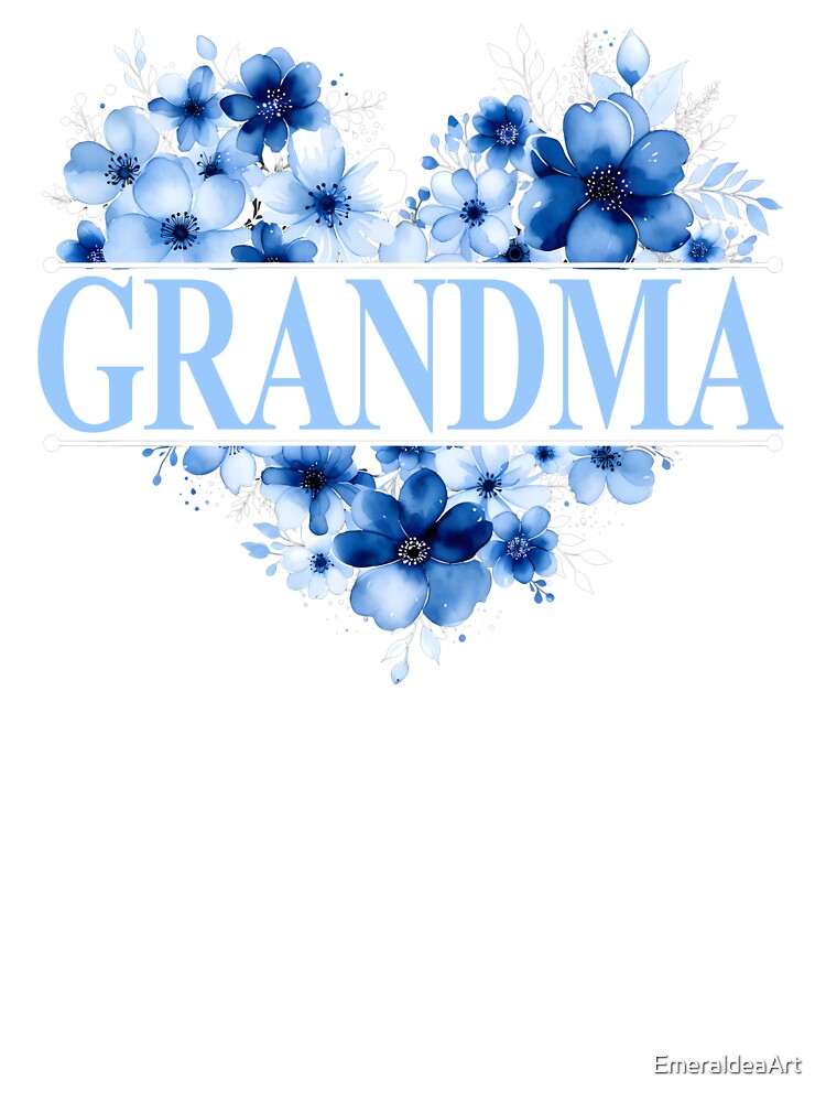 Grandma – Blue Floral Heart Watercolor Illustration by EmeraldeaArt