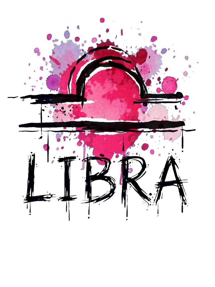 Libra Zodiac Sign Watercolor Grunge Pink Black Art by Vibe-Vary