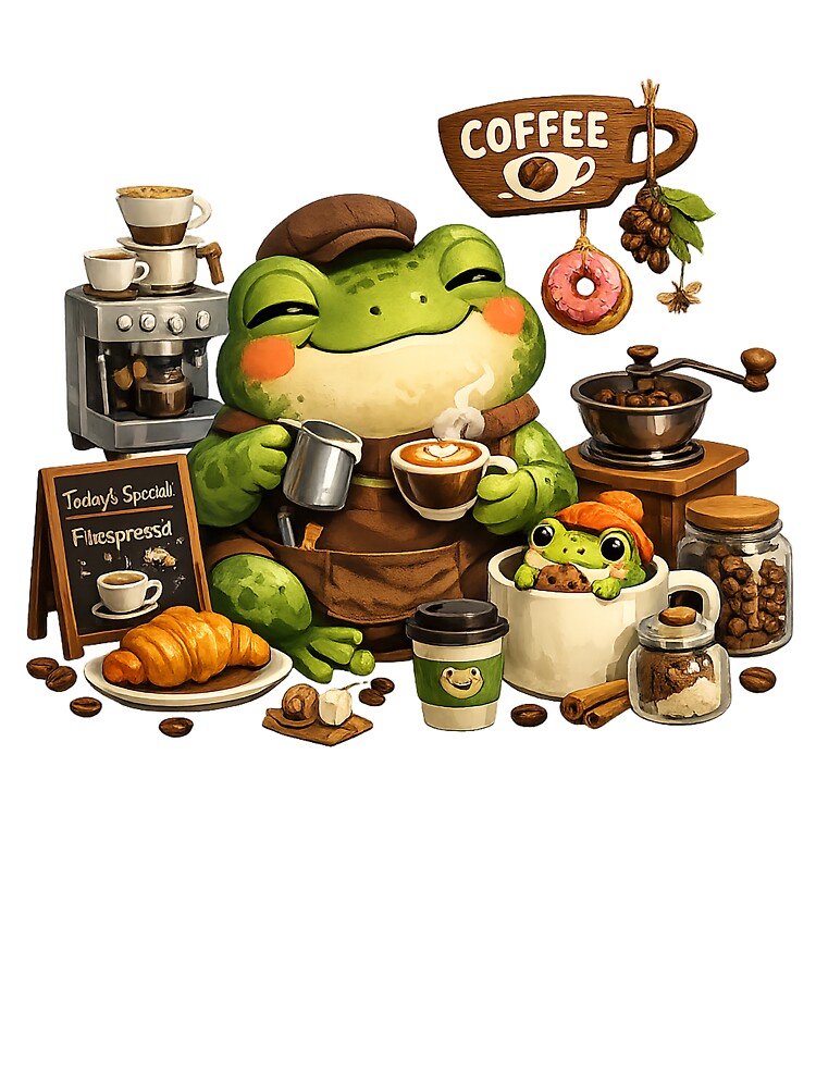 Cozy Froggy Cafe Illustration | Whimsical Storybook Frog Coffee Art by CustomizingGift