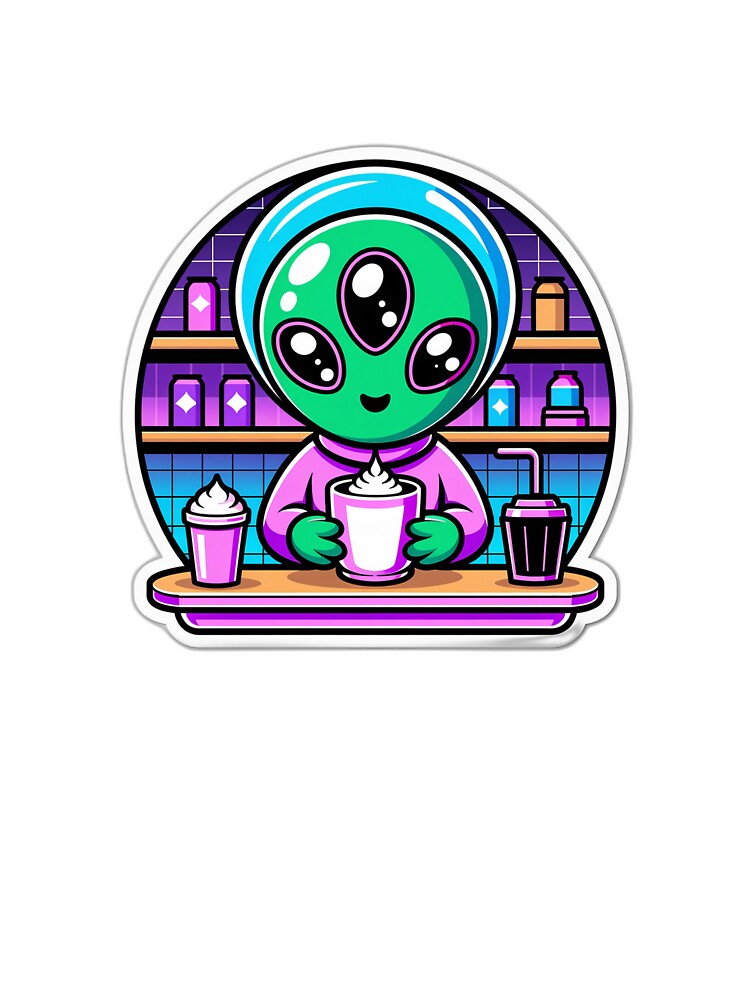 Cosmic Latte Alien Barista Kawaii Art by AVACL0