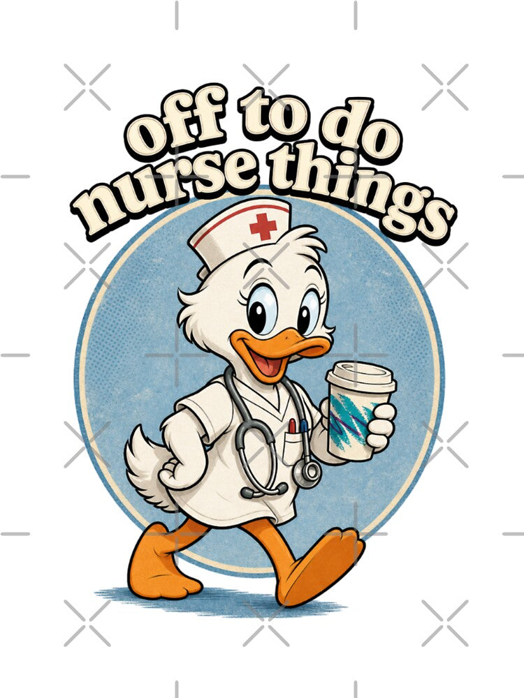 Off To Do Nurse Things - Cute Retro 80s Duck Nurse Cartoon T-Shirt by Sticker-Maxxing-1