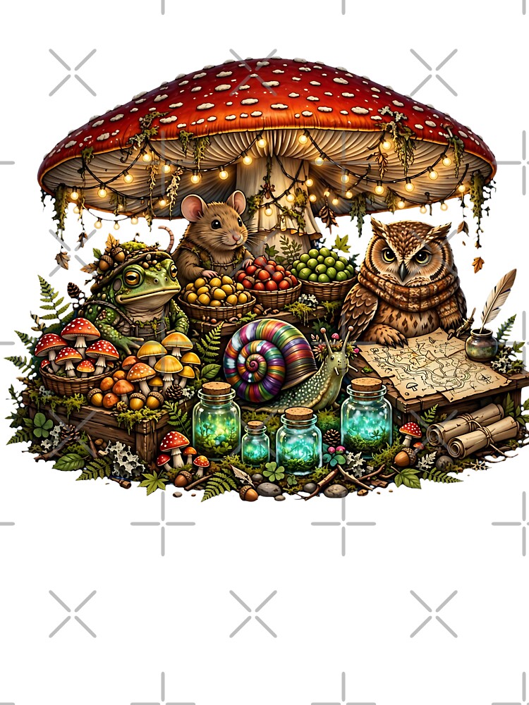 Mushroom Night Market Forest Creatures Cottagecore Frog Mouse Owl Goblincore by Neurospicy Trolls