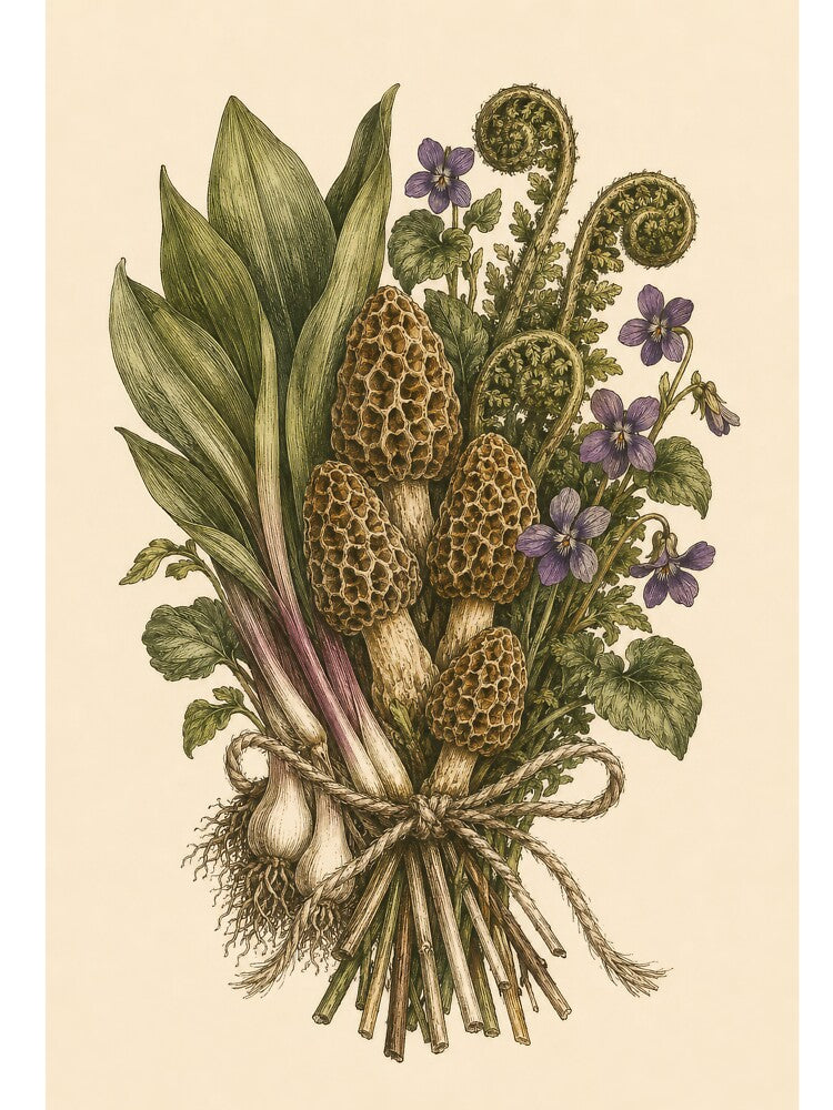 Spring Forager's Bundle - Morel & Ramp Vintage Botanical Engraving by ForageKitchen