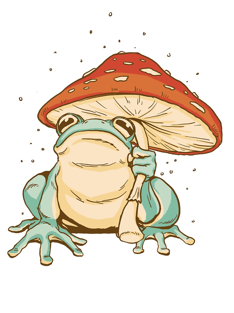 Cottagecore Frog Under Mushroom by Chadwick Bradley