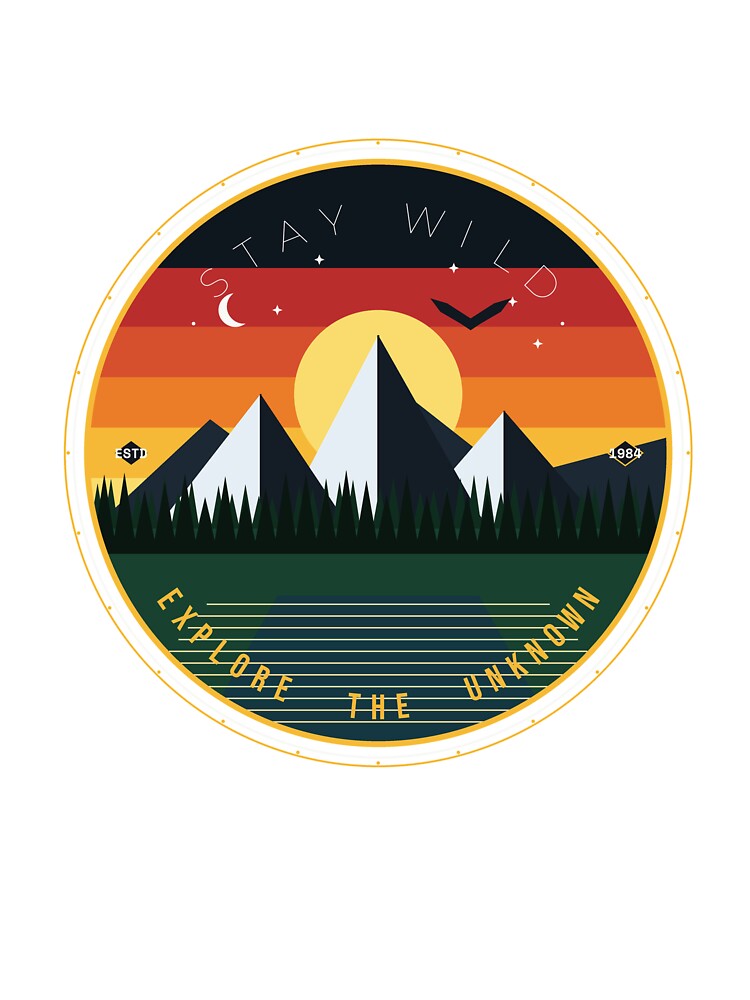 Stay Wild Mountain Adventure - Vintage 70s Retro Sunset Hiking Badge by GSideArtStore