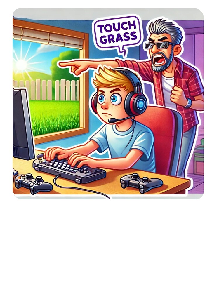 Touch Grass Computer Boy and Dad by DecalDash