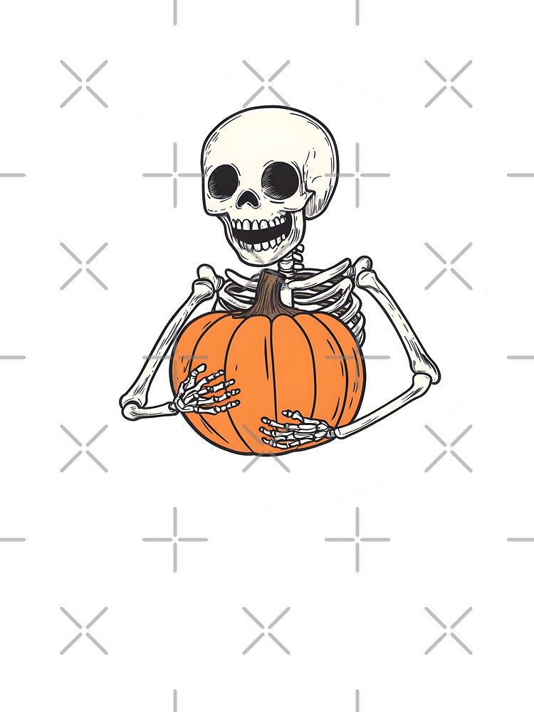 Skeleton Hugging Halloween Pumpkin Illustration by CharmingQuill