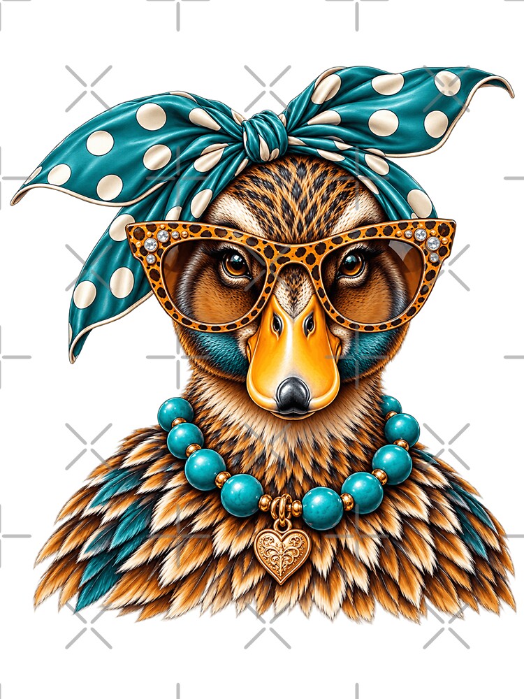 Glam Mallard Duck Duck Leopard Sunglasses Pearl Necklace Sassy Fashion Animal by 76Valeria