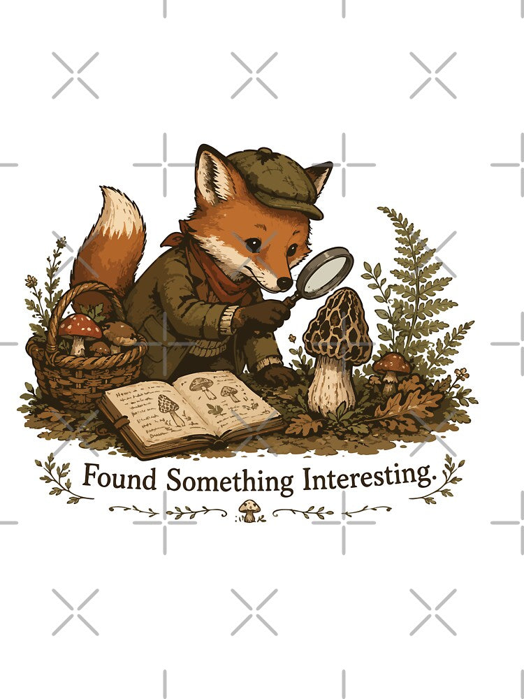 Found Something Interesting Cute Fox Mushroom Foraging by SimplePoDesign