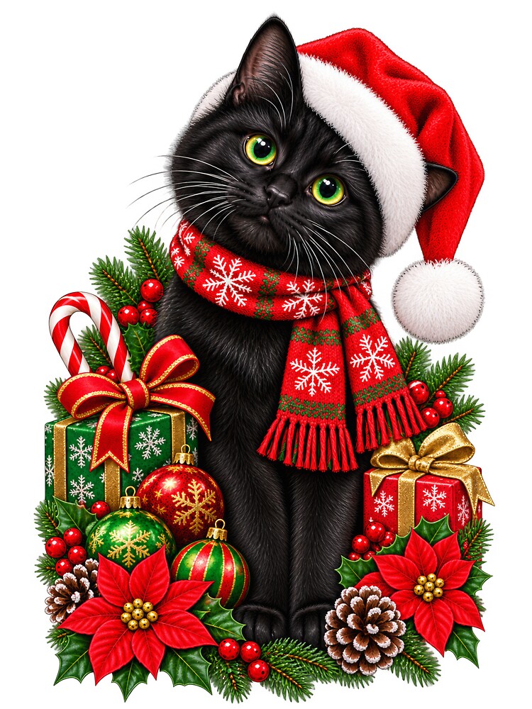 Christmas Black Cat by RockitBaby