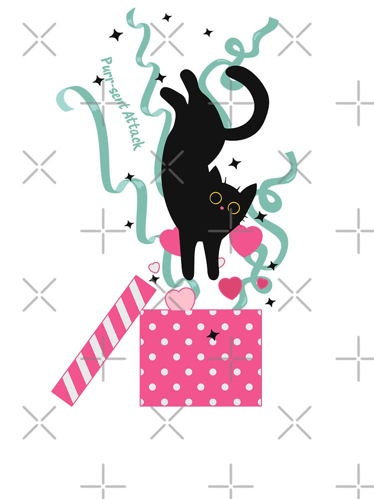 Cat Jumpng Into the Pink Present | Funny Christmas Cat Humor by RR-Arts